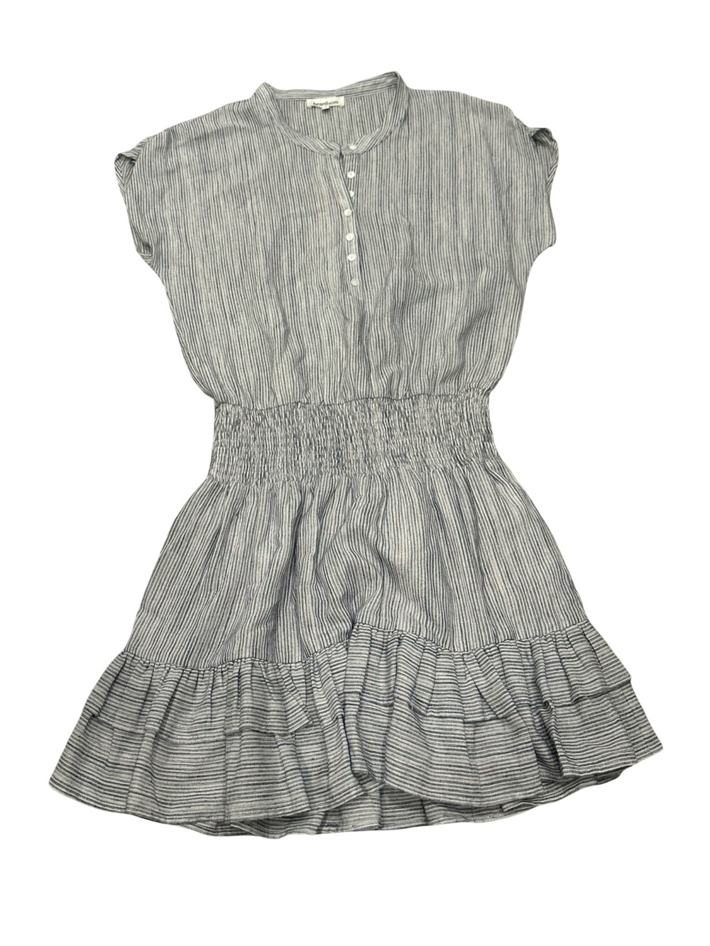 EUC Heartloom Women’s Medium Smocked Waist Grey-White Striped Dress